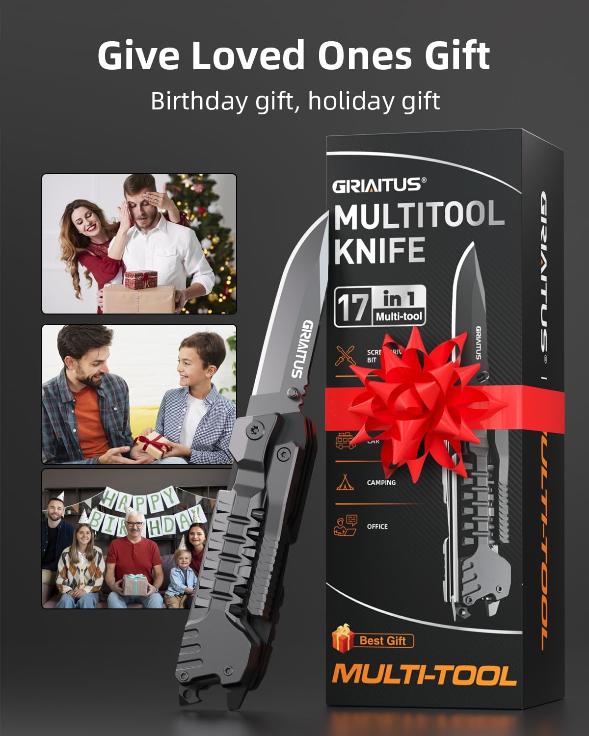 Skiennix 17-in-1 Multitool Knife - Versatile Camping Tool with Fire Starter, Bottle Opener & More | Perfect Gift for Outdoor Enthusiasts