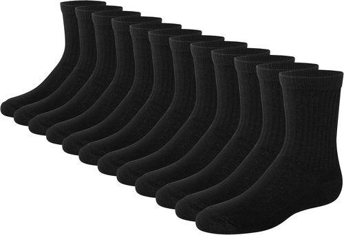 Hanes Boys Socks - Moisture-Wicking Crew, Ankle & No Show Stretch-Cotton | 12 & 14 Packs, Black & White