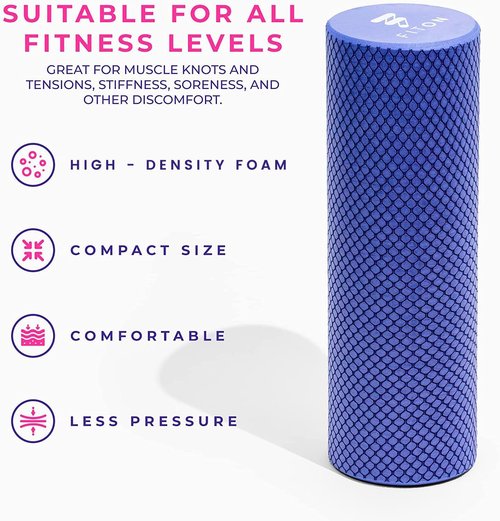 FitOn Recovery Foam Roller - High Density Muscle Recovery and Deep Tissue Massage - Compact 12"x4", Purple