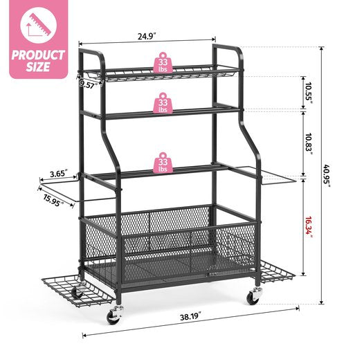 Dumbbell Rack, Weight Storage Rack for Home Gym with Wheels, Holds Yoga Mats, Kettlebells & Strength Training Equipment, Black