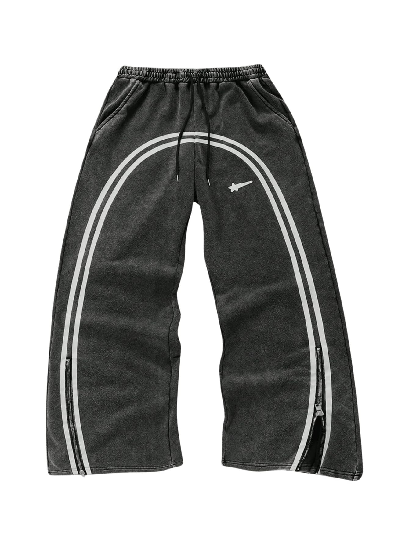 BEAUDRM Men's Striped Baggy Sweatpants Y2k Wide Leg Pants Drawstring Graphic Track Pant with Pockets Streetwear Black Large