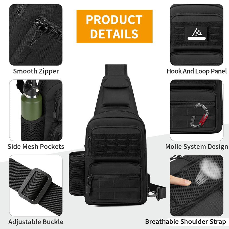 BAIGIO Tactical EDC Sling Bag Black Military One Strap Shoulder Backpack Small Molle Range Bags Chest Pack