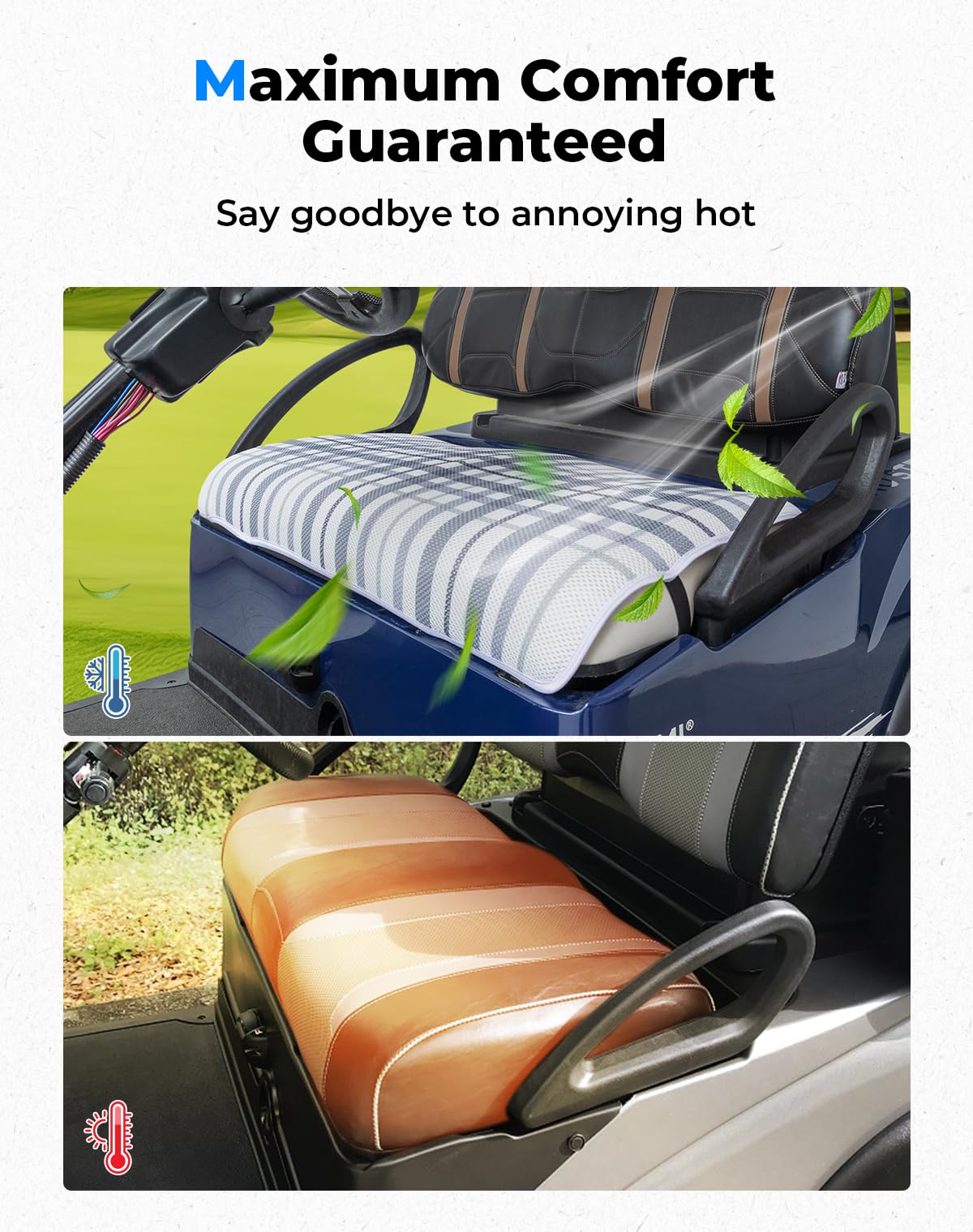 KEMIMOTO Universal Golf Cart Seat Towel Blanket, Comfortable Golf Cart Seat Cover, Cooling Breathable Mesh Fabric, Compatible with EZGO, Club Car and More 2-Seat Golf Carts, Gray