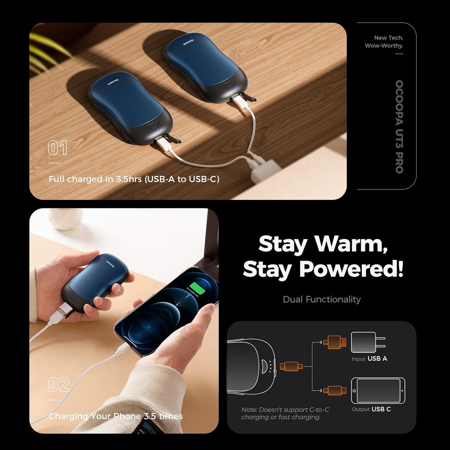 OCOOPA Rechargeable AI Smart Magnetic Hand Warmers - Double-Sided Heating, 10000mAh, 4 Heat Levels, Max 136°F | Perfect Christmas Gift for Men