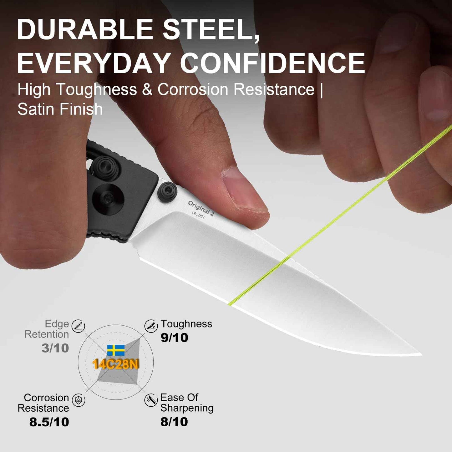 Kizer Original 2 EDC Pocket Knife, 3.17" 14C28N Modified Drop Point Folding Knife with Aluminum Handle, Thumb Stud Opener Clutch Lock, for Camping Hiking Fishing V3605.2MA1