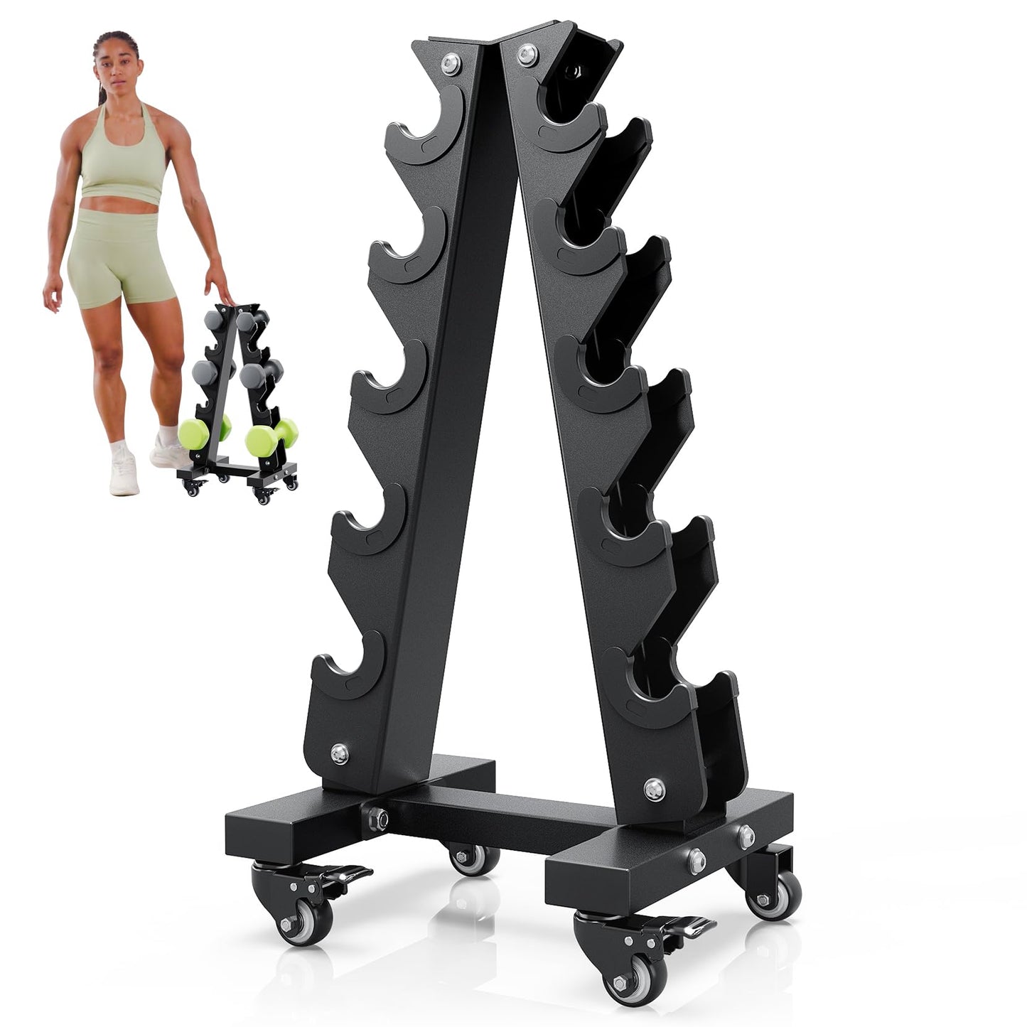 YOLEO Dumbbell Rack - 3 Tier & 5 Tier Compact Weight Rack for Dumbbell, Kettlebell, Barbell, Heavy Duty Weight Storage Organizer, Space-Saving Dumbbell Storage Stand Holder for Home Gym - 1100LBS Capacity (Rack Only) (SMART, A-Frame)