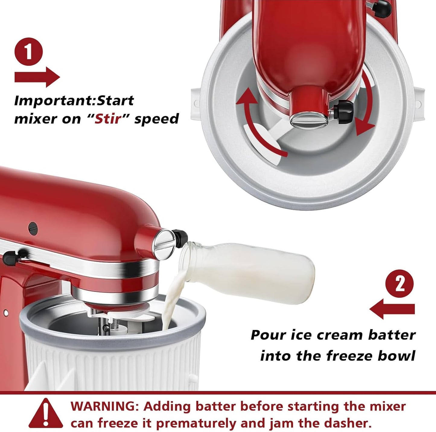 Ice Cream Maker Attachment for KitchenAid Mixer - 2-Quart Gelato & Sorbet Maker, Fits 4.5-7Qt Models