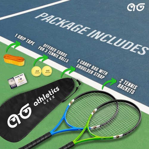 Athletics Geek Teen Tennis Racket Set-27 Inch Tennis Rackets for Beginners and Youth Players-Lightweight Racquets with Carry Bag, Grip Tape, and Ball Offer-Ideal for Boys & Girls Ages 12+