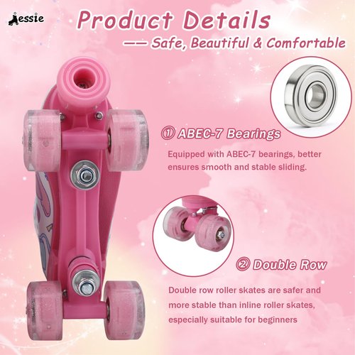 jessie Roller Skates Girls Ages 6-12 with Light Up Wheels PU Leather High-top Skate for Kids, Women, Youth and Beginners Outdoor(White,38-Women’s 8/Men’s 6.5)