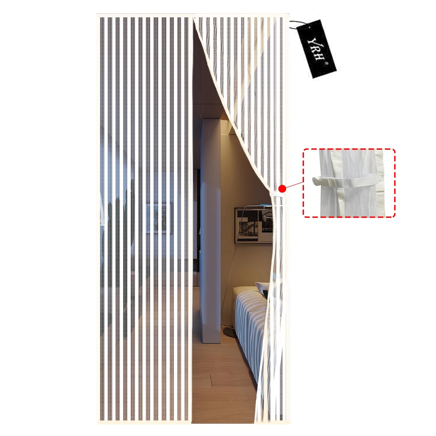YRH Magnetic Fly Screen Door with Stay Open Buckles - Heavy Duty Self-Sealing Mesh,Powerful Magnets,Full Frame Magic Tape (Fit for Door Size:32x78 Inch,Screen Itself Size:34x80 Inch, White)