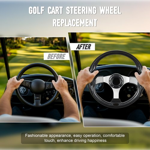 FAHKNS Golf Cart Steering Wheel, Universal 12.5" PVC Vinyl Leather 6 Bolt Aluminum Frame Steering Wheel, Fit For Club Car DS & Precedent, EZGO TXT & RXV, Yamaha, Most Golf Cart