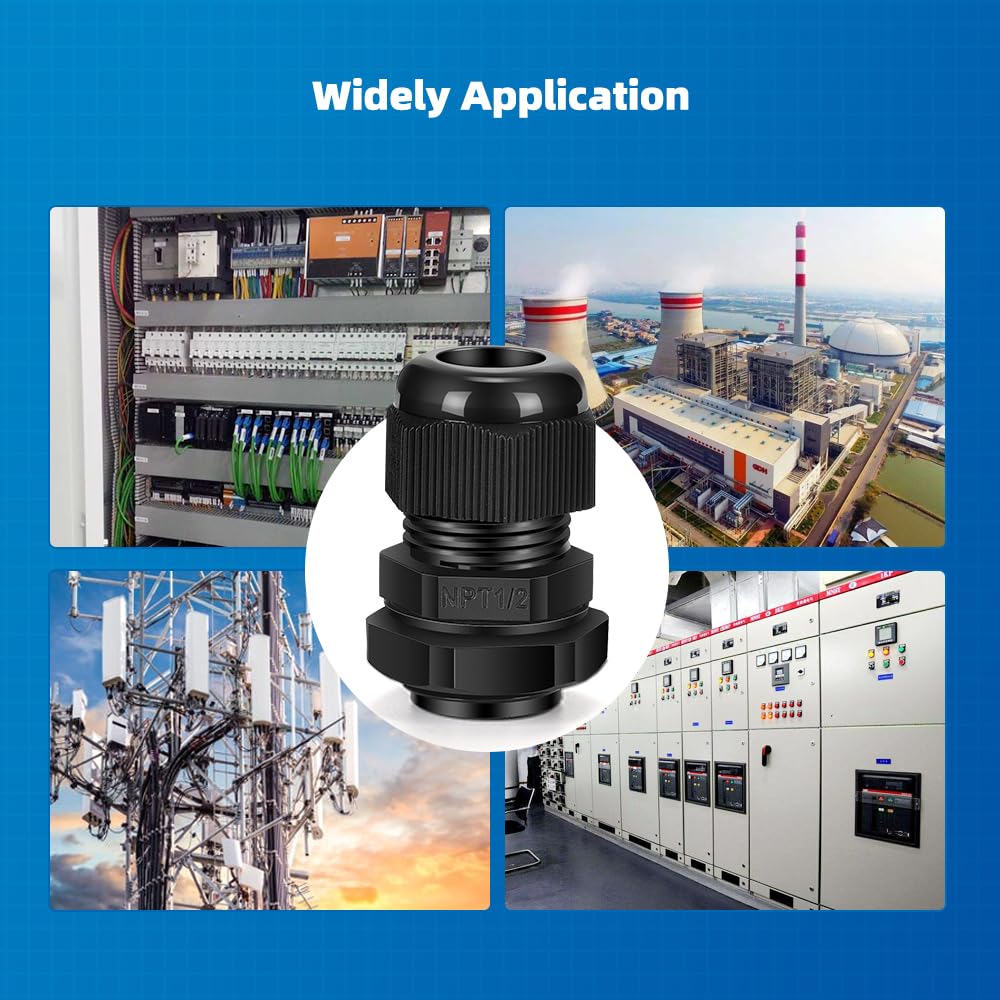 CGELE Cable Gland 12 Pack 1/2" NPT Waterproof Adjustable Connector Strain Relief Cord Connectors Joints Nylon with Gaskets…