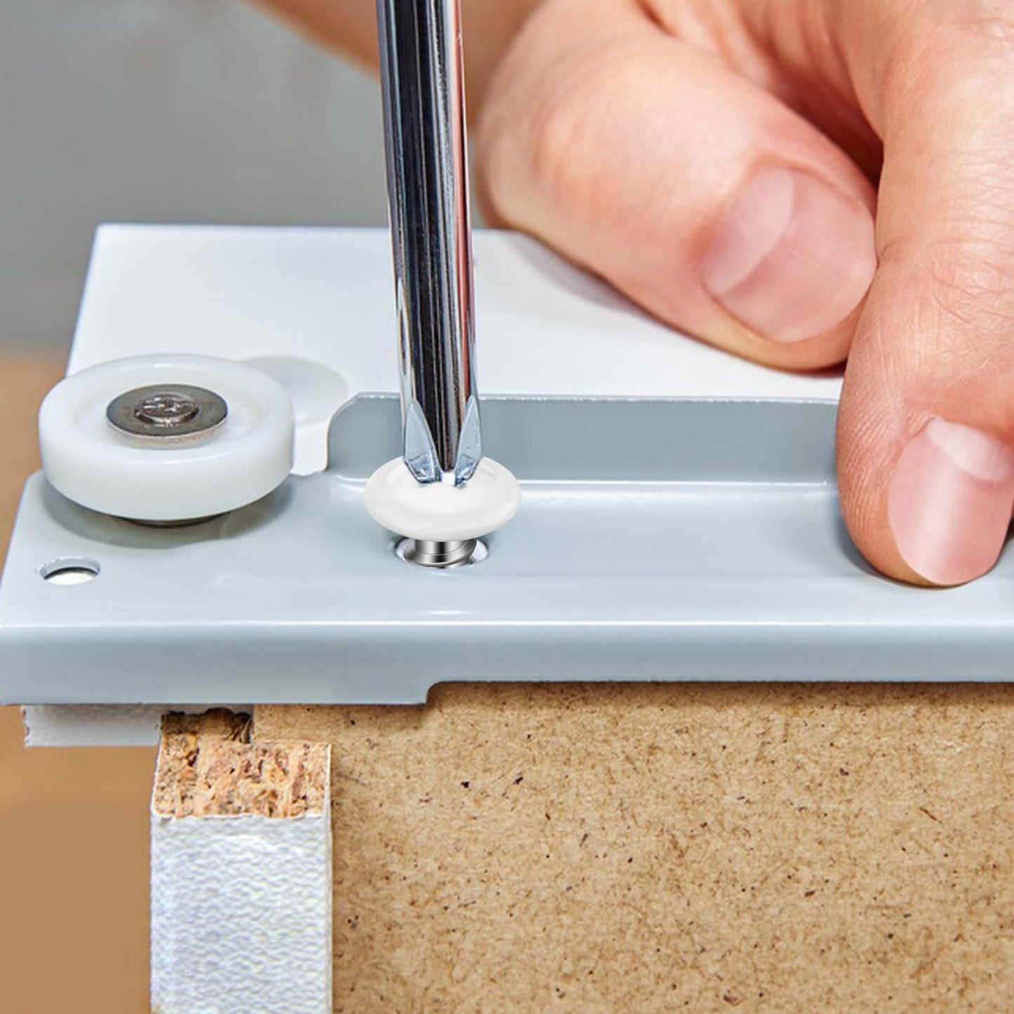 150PCS White Head Screws #8 Wood Screws for 3.6mm-3.8mm Holes,1/2”, 3/4”, 1”,1-1/4”, 1-1/2”, 2” Size White Pan Cabinet Screws for Wood, Shutters,Book Shelf,Wall Plate,Shiplap,Blank Plates