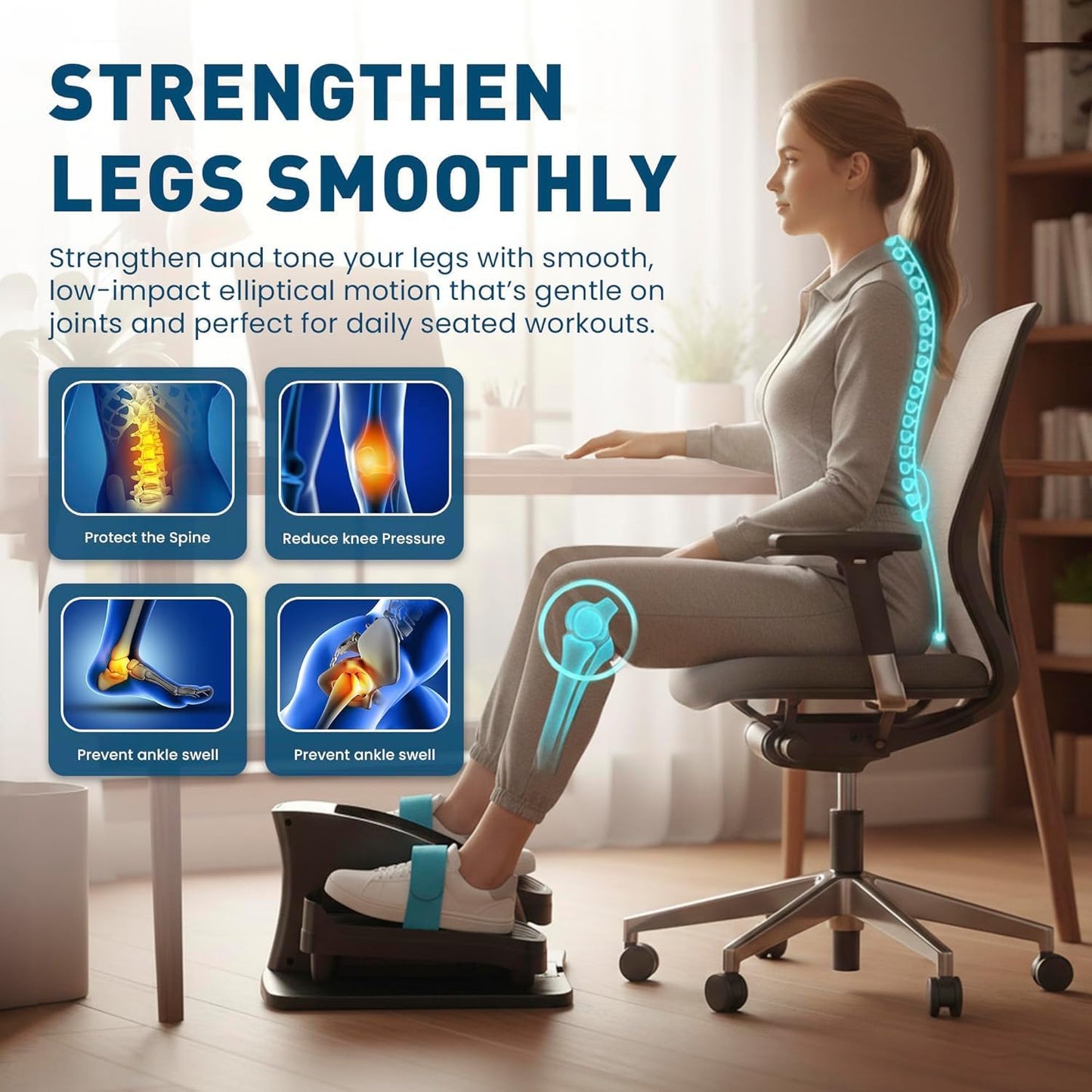 Under Desk Elliptical Machine - Electric Pedal Exerciser for Seniors | Quiet 12-Speed Leg Workout with Remote & LCD