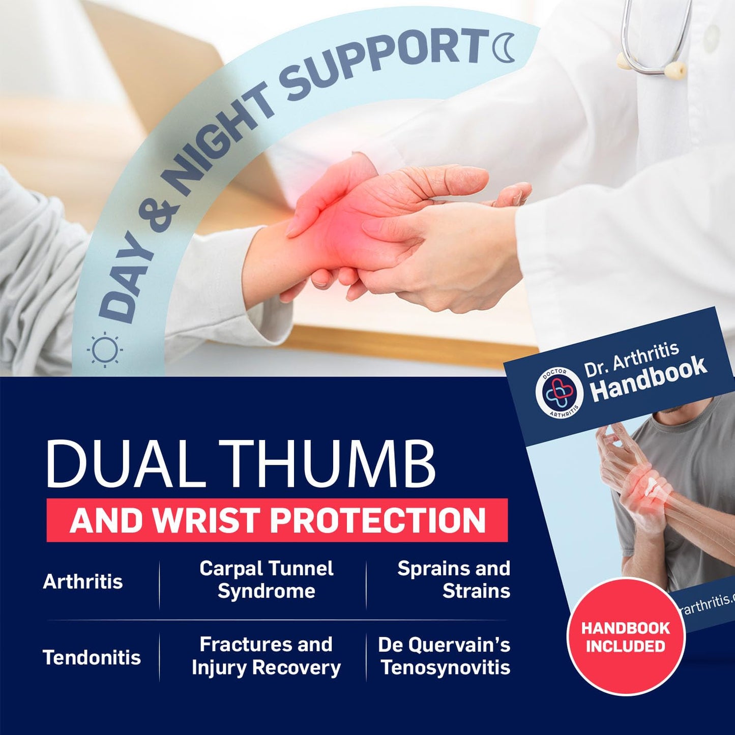 Doctor Developed Carpal Tunnel Wrist Brace Night Support, Thumb Spica Splint Right Hand for De Quervains Tenosynovitis, Tendonitis, Wrist Brace With Thumb Support-Small/Medium-Women & Men, Black