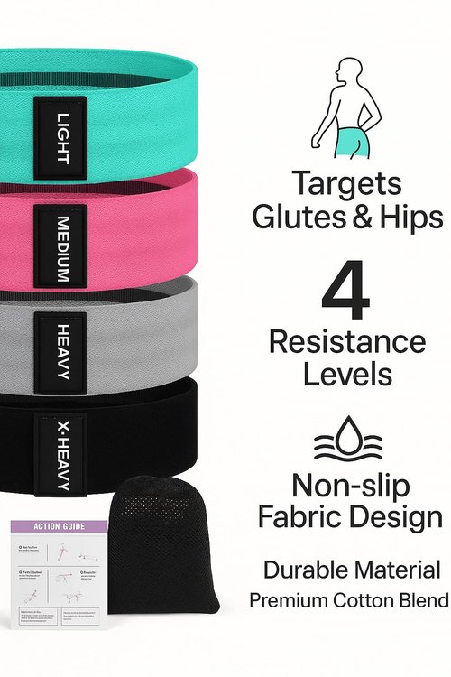 Booty Bands, Fabric Resistance Bands for Working Out, 4-Level Non-Slip Workout Bands with Exercise Guide, Hip and Glute Training Equipment for Home Gym, Teal Pink Gray Black
