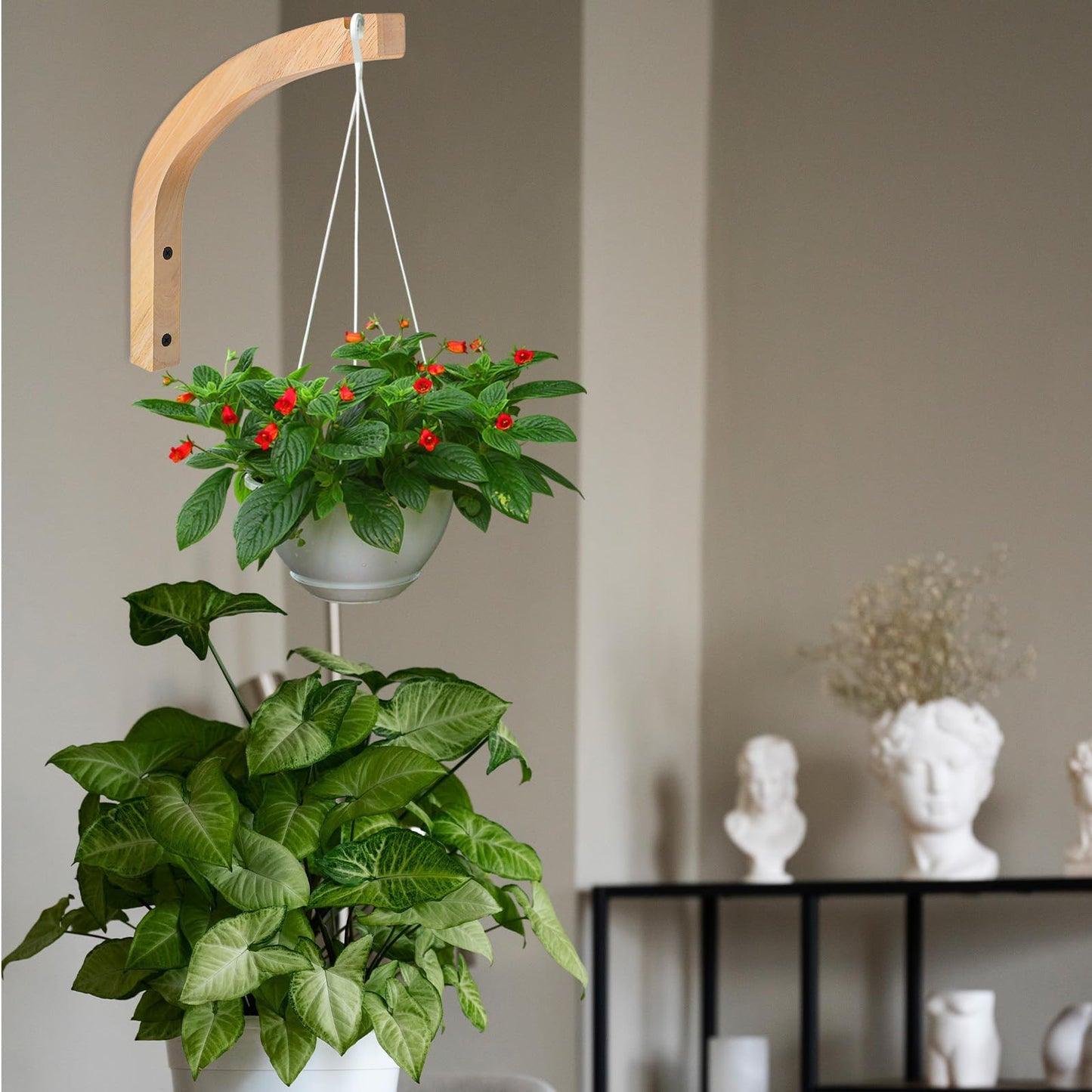 Smowfes Wooden Wall Hooks for Plants - 8 Inch Indoor Plant Hangers, 2 Pack Decorative Wood Wall Hooks for Hanging Planters, Lanterns, Wind Chimes & Garden Decor (Natural Wood, Heavy Duty)