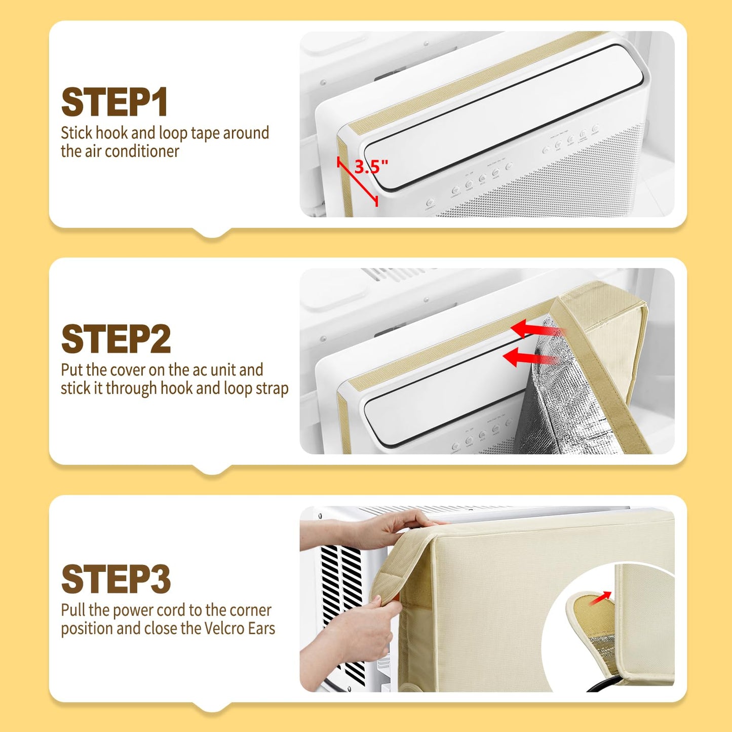 Air Conditioner Cover Indoor - Window Ac Covers for Inside, Windproof, Dustproof and Waterproof Window Air Conditioner Cover for Winter, Insulation for Wall Ac Unit 17"W x 13"H x 3.5"D, Beige