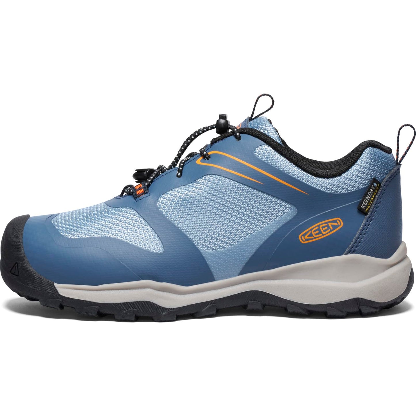 KEEN Unisex-Child Wanduro Low Height Waterproof Easy On Durable Hiking Sneakers, Vintage Indigo/Scarlet Ibis, 8