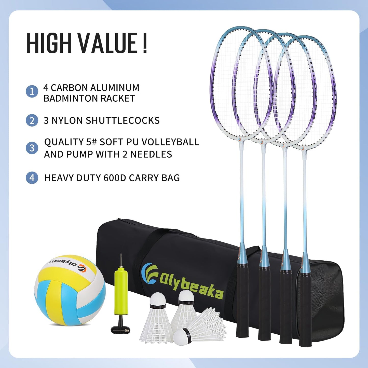 Portable Volleyball & Badminton Combo Net Set for Backyard Beach with 2 Nets (20ft and 32ft), Adjustable Poles, PU Volleyball, Aluminum Rackets and Carry Bag, Quick Setup & Durable (Black)