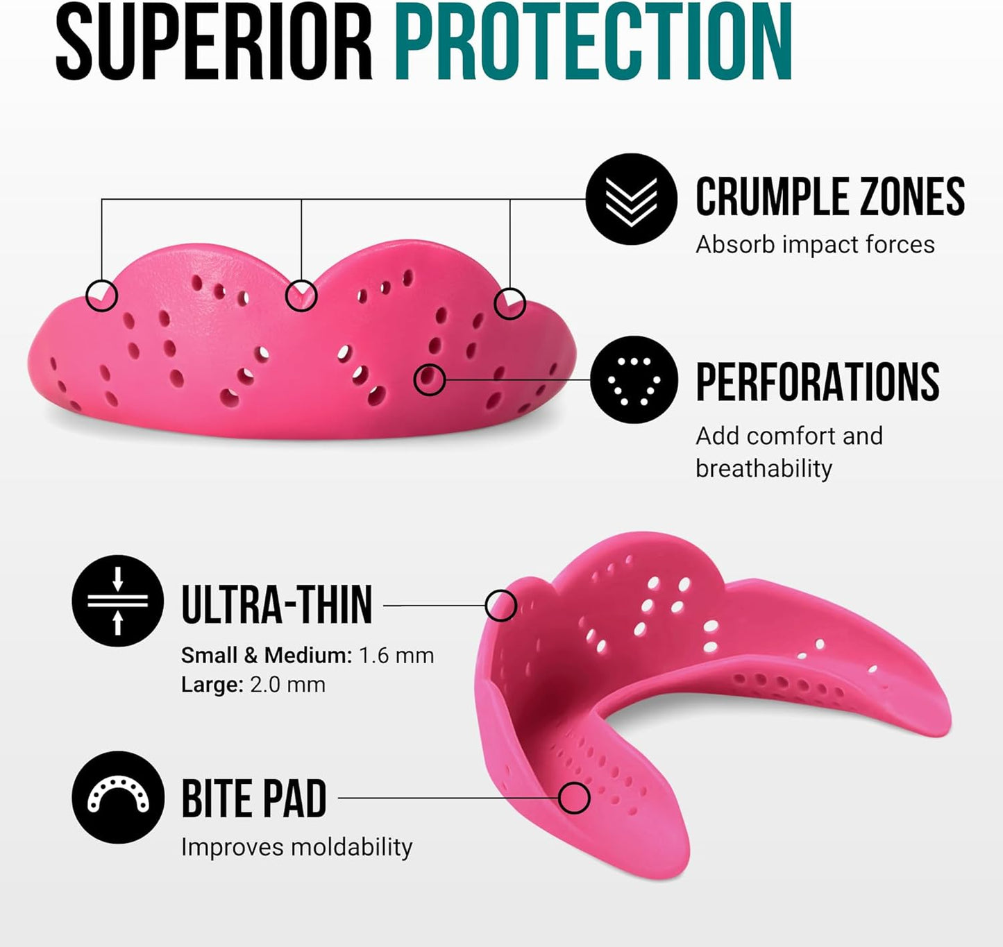 SISU Aero Medium Mouthguard - Hot Pink | 30% Stronger Protection for Lacrosse, Football & Hockey - Remoldable Up to 20 Times