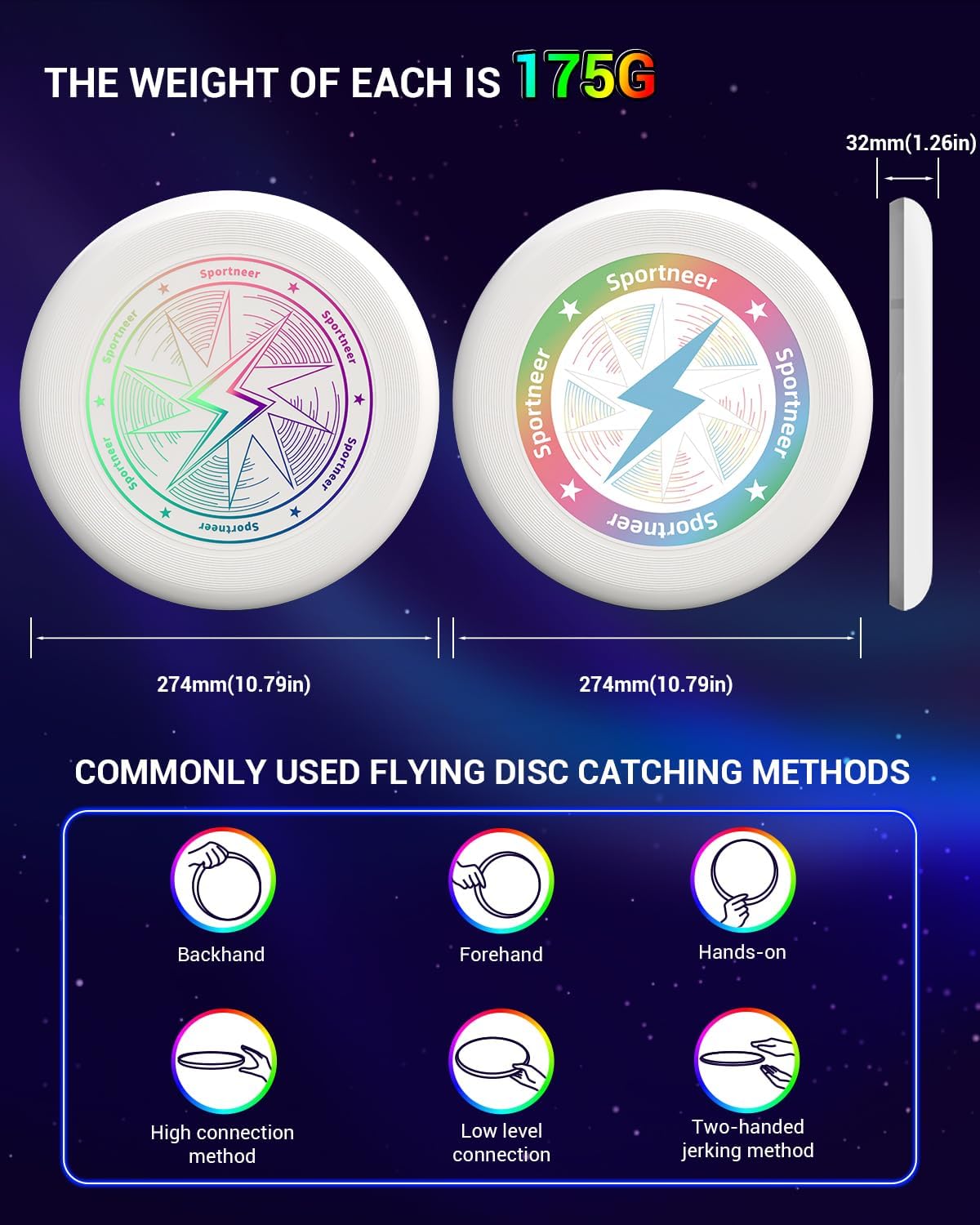 Sportneer LED Flying Disc - Light Up Frisbee with 3 Color Modes | USB-C Rechargeable for Night Games