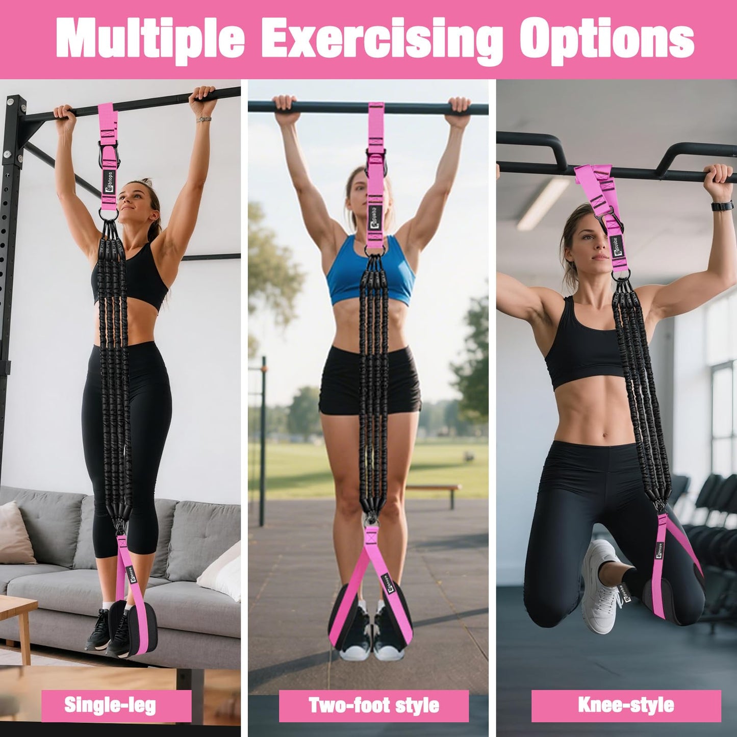 Pull Up Assistance Bands,Up to 300 lbs Assistance,Adjustable Heavy Duty 4 Pull Up Bands with Handle and Door Anchor for Home Gym Fitness Exercise Strength Training Workout Equipment Pink