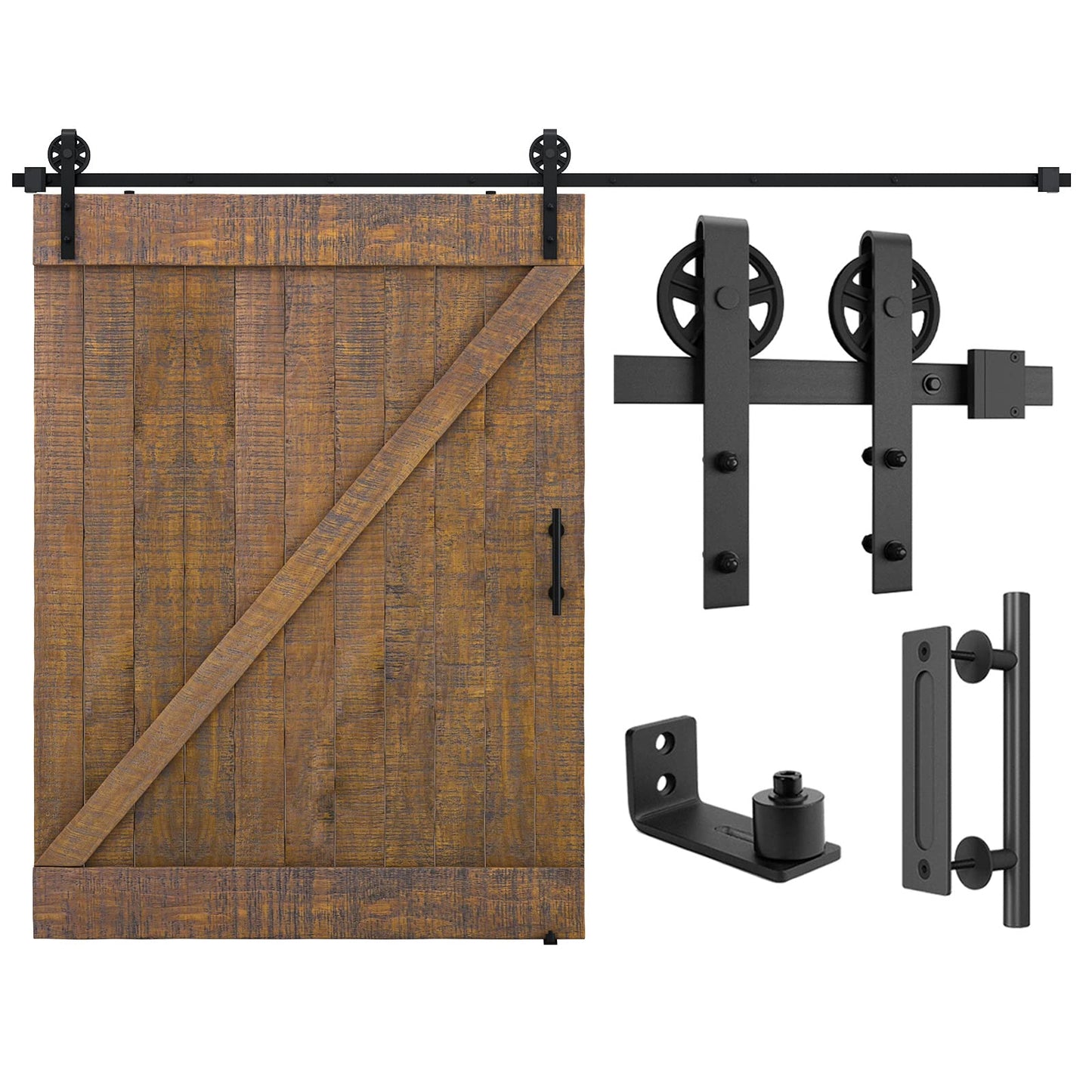 SMARTSTANDARD 10ft Heavy Duty Sliding Barn Door Hardware Kit, Black, (Whole Set Includes 1x Pull Handle Set & 1x Floor Guide) Fit 60" Wide Door Panel (Big Industrial Wheel Hangers)