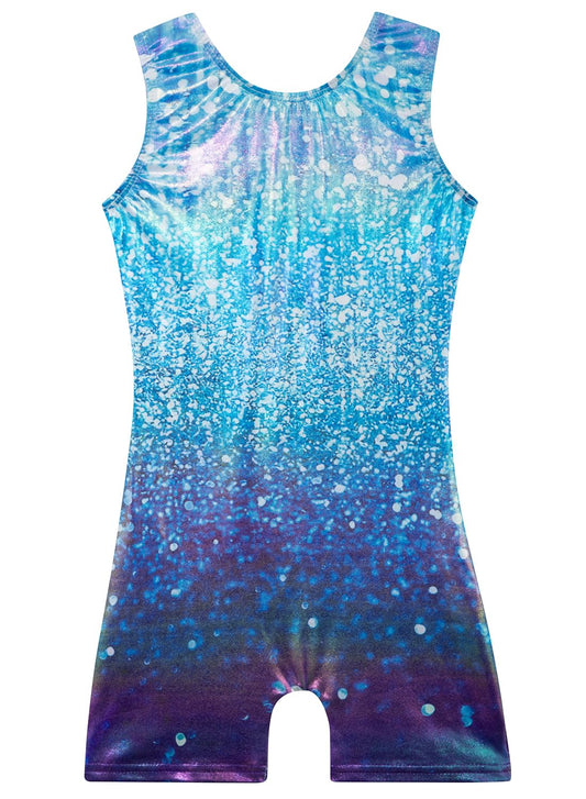 Gymnastics Leotards for Girls Toddler Ballet Dance Tumbling Outfits 6 7 Kids Sleeveless Gymnastic Biketard with Shorts Sparkly Dancwear Unitards Clothes Bodysuit (Blue Glitter, 6-7 Years)