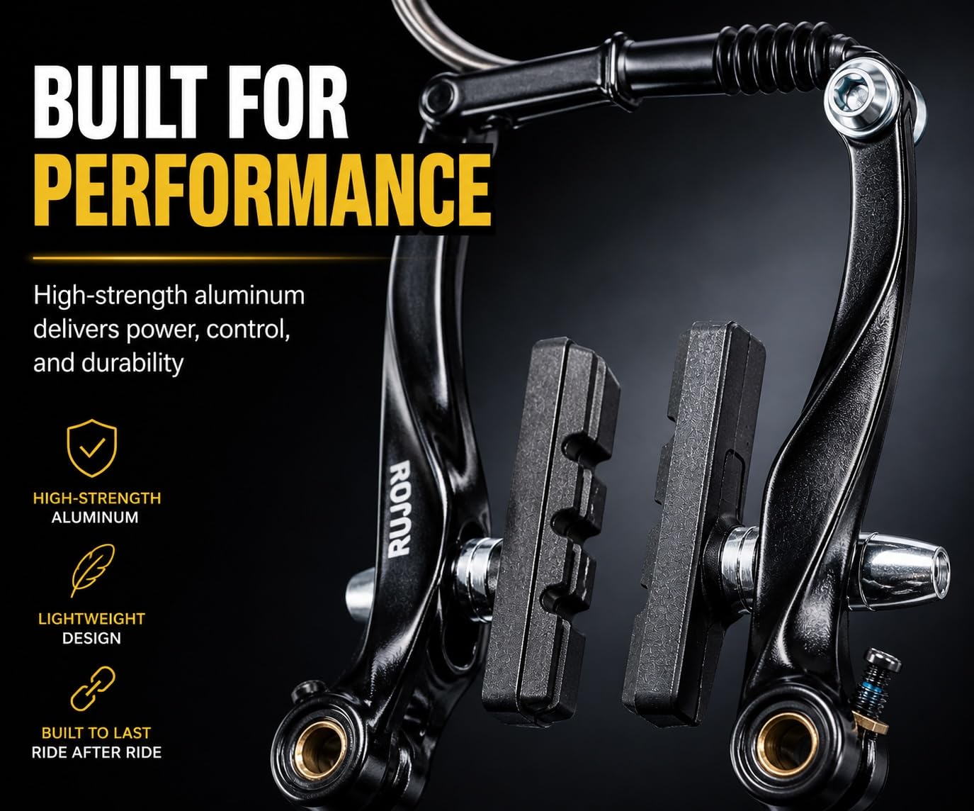 RUJOI Bike V-Brake Set, Aluminum Alloy 110 mm Arms, Front & Rear Calipers with 4 V-Brake Pads and Mounting Bolts, Universal Fit for MTB/BMX/Road, Black