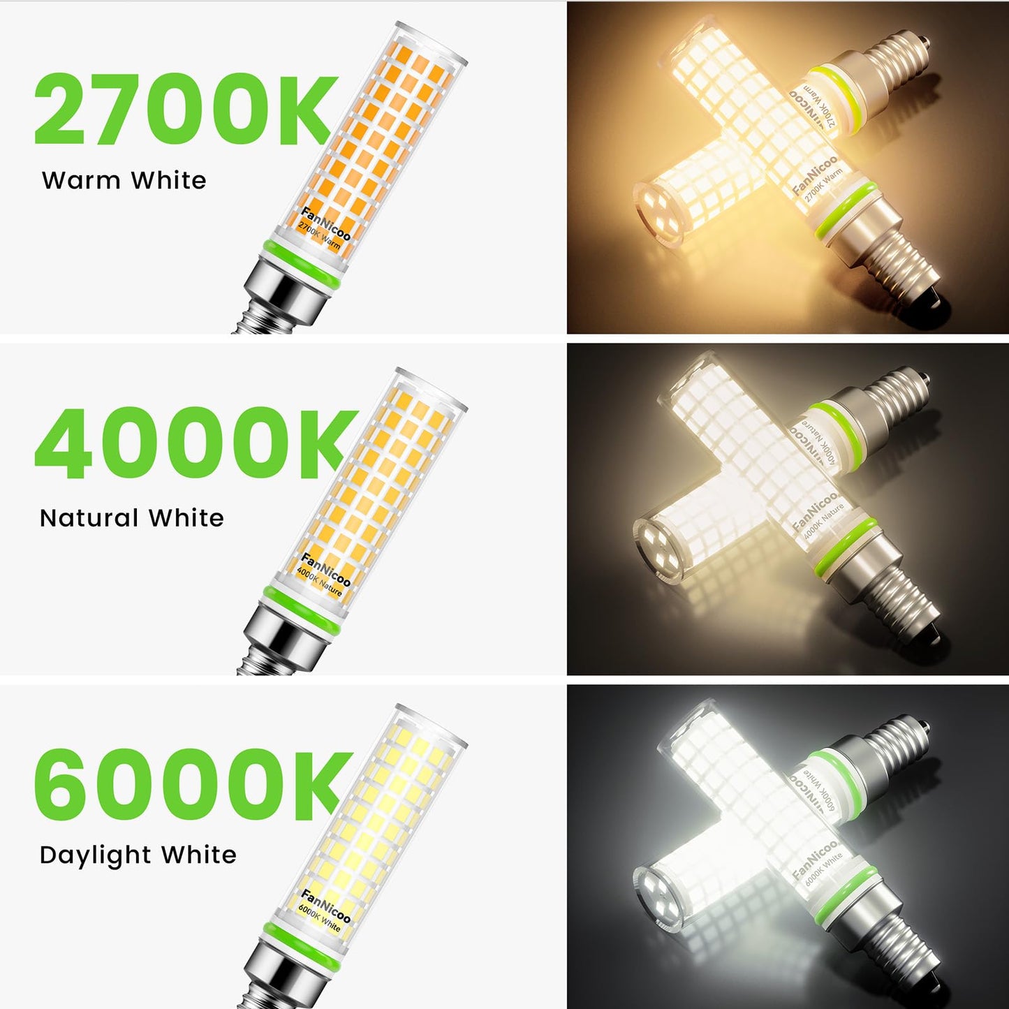 E12 LED Bulb 100w Equivalent 1200lm 6000K Led Candelabra Bulbs Cool Daylight White 10W T6 C7 Candle Light Bulbs for Ceiling Fan Pendant Lighting Salt Lamp Non-dimmable(5Pack)