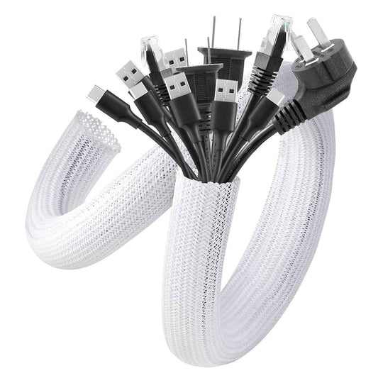 AGPTEK Cable Sleeve Cover, 2Pack 5ft - 1.8 inch Desk Cord Organizer Cable Hider, Home Office Wire Management Computer TV Wire Loom Tubing, Pet Proof Cord Protector, from Cat Dog Chewing, White