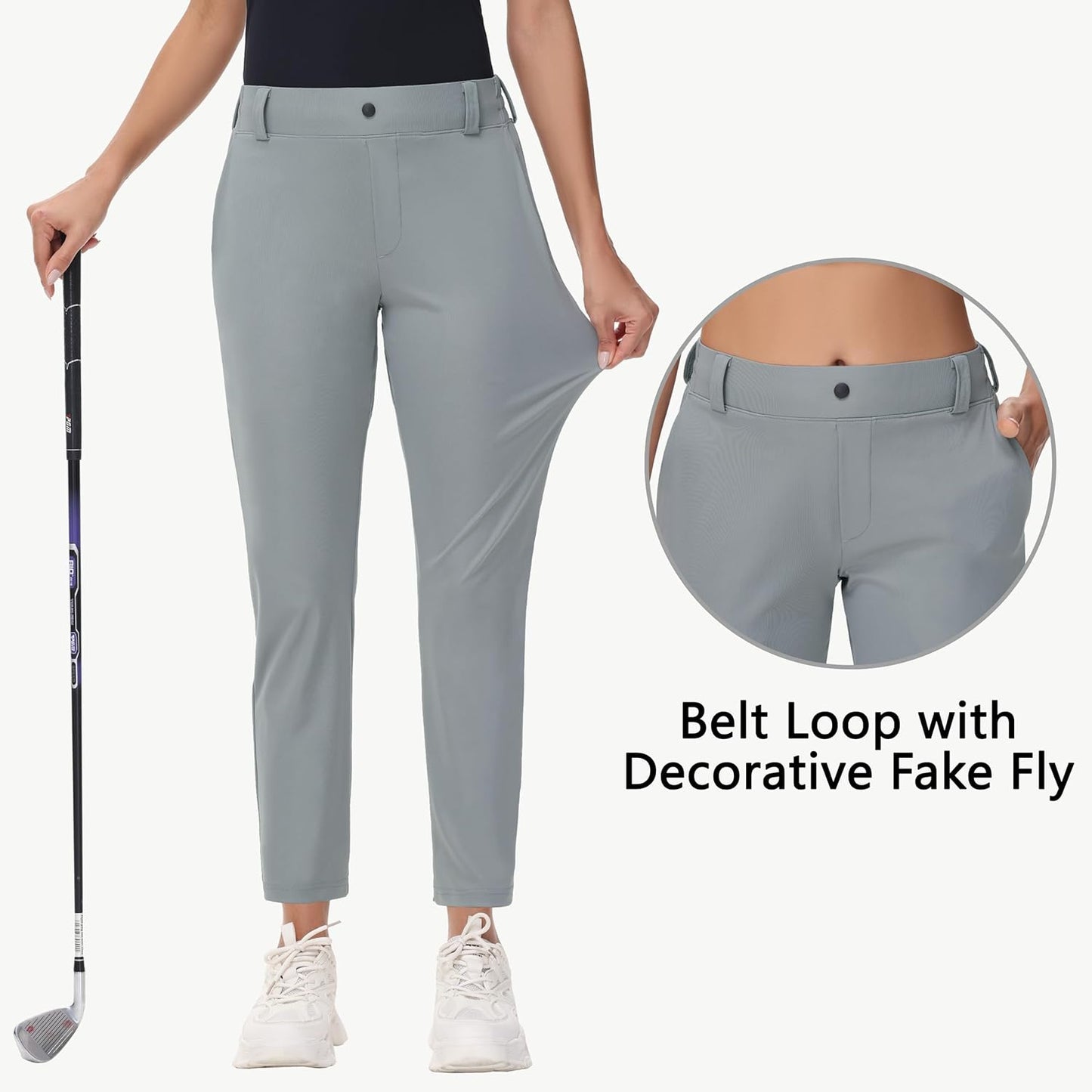 MIVEI Women's Golf Pants - 7/8 Ankle Casual Travel Sweatpants with Belt Loops | UPF50 Nylon Fabric