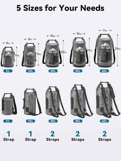 HEETA Waterproof Dry Bag - Lightweight Roll Top Storage for Travel | 5L/10L/20L/30L/40L Sizes