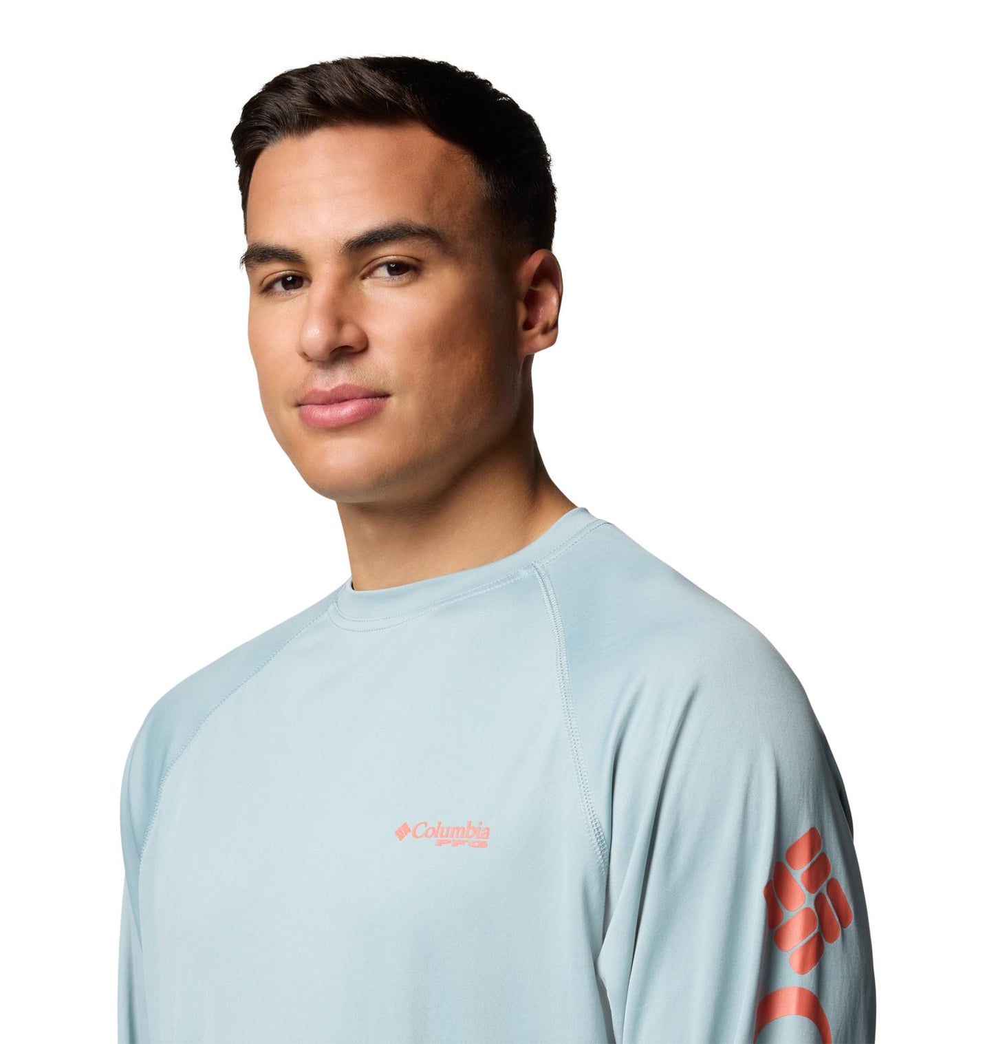 Columbia Men's PFG Terminal Tackle Long Sleeve Fishing Shirt, Crushed Blue/Faded Peach Logo, 3X