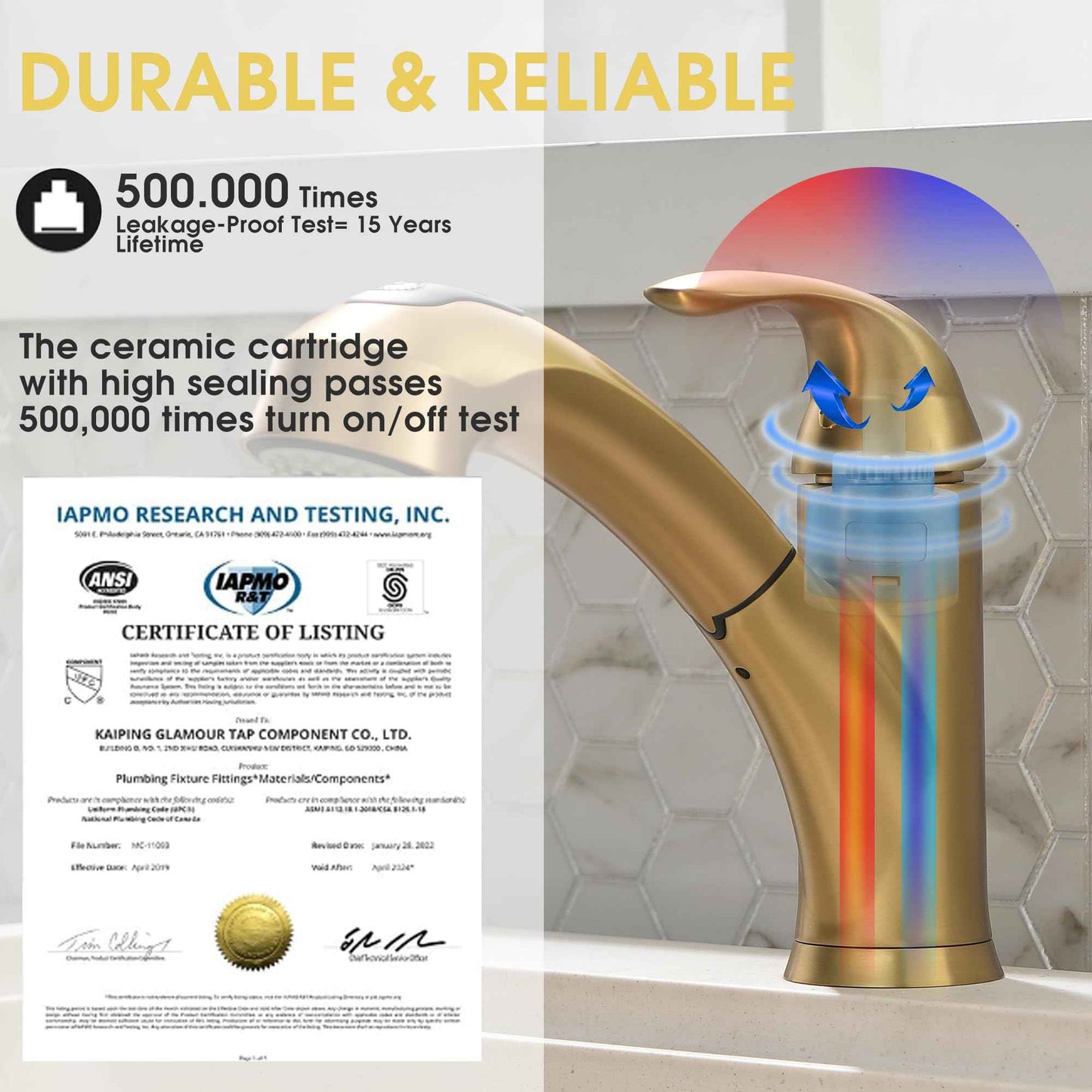 BRAVEBAR Gold Kitchen Faucet with Sprayer - Matte Brushed Gold Kitchen Sink Faucets with Pull Out Sprayer, Single Handle 1 Hole Faucet Solid Brass Commercial RV Faucets 2 Modes 150°Rotation No Lead