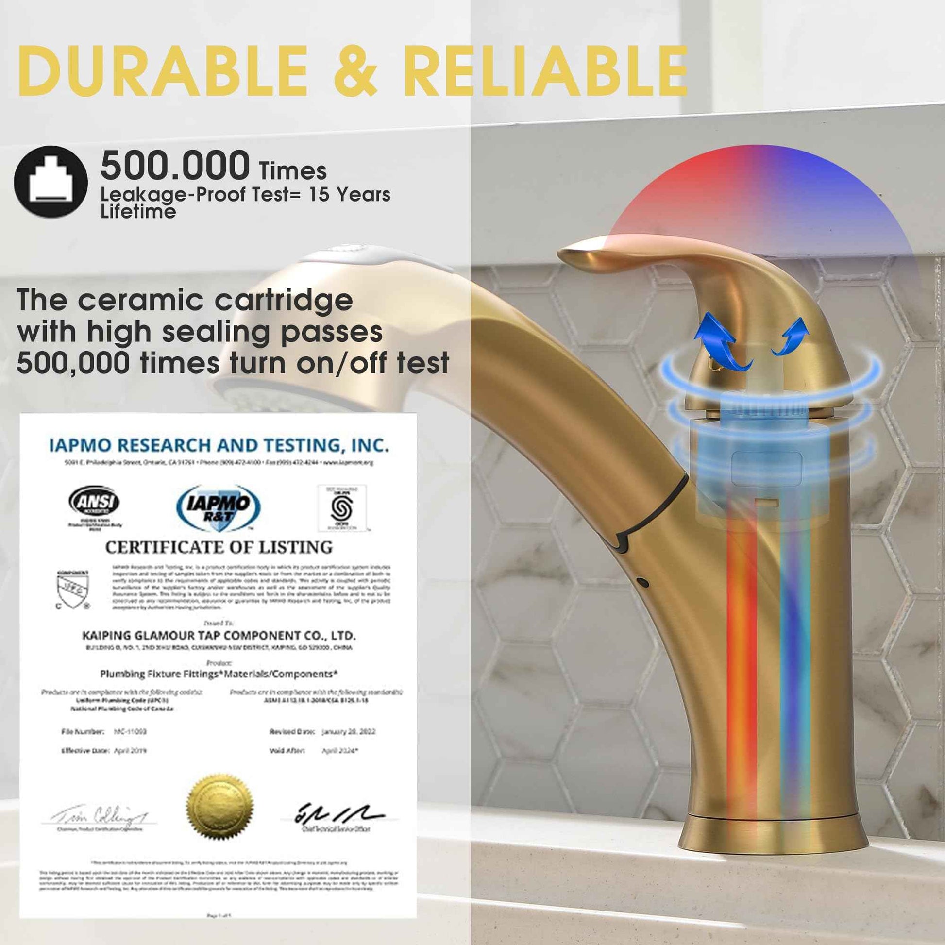 BRAVEBAR Gold Kitchen Faucet with Sprayer - Matte Brushed Gold Kitchen Sink Faucets with Pull Out Sprayer, Single Handle 1 Hole Faucet Solid Brass Commercial RV Faucets 2 Modes 150°Rotation No Lead