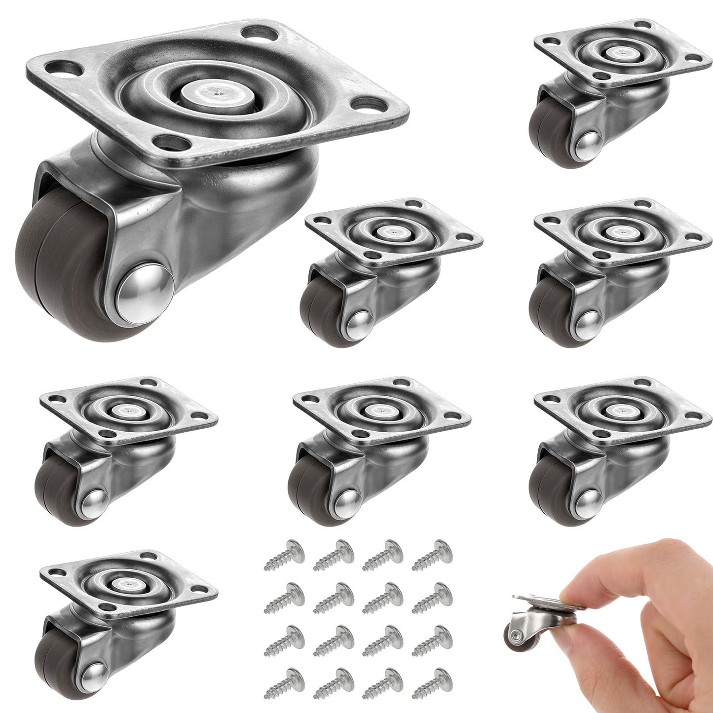 8Pcs 1/2inch Small Caster Wheels, 360 Degree Swivel Casters Set, Caster Wheels with Base Ball Bearing for Small Furniture, Kitchen Appliances, Mop Bucket, No Noise
