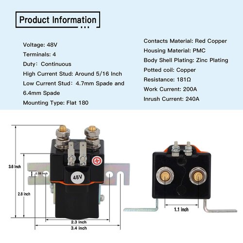 YIXIN 48V 4 Terminal Solenoid Coil Compatible with Club Car 95-Up DS and 04-Up Precedent Golf Carts 101908701 102774701 SW80-1275P