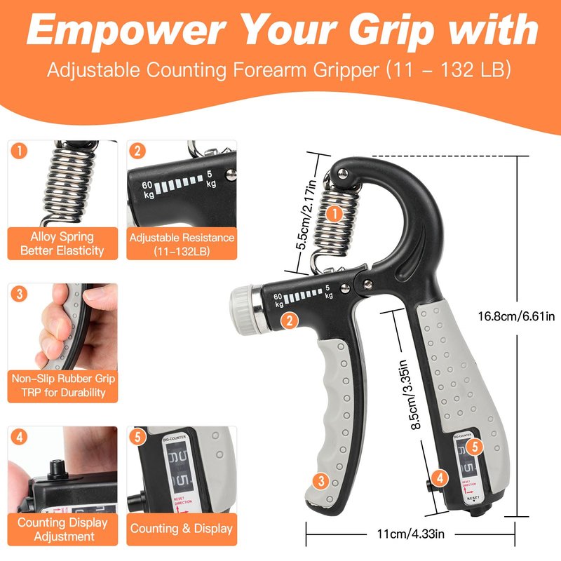 CYFIE Grip Strength Trainer Kit (6 Pack), Hand Grip Strengthener, with Adjustable, Forearm Strengthener, Finger Strengthener, Finger Exerciser, Stress Relief Ball & Grip Ring for Workout, Muscle Building and Recovery