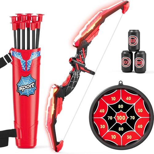 HYES Kids Bow and Arrow Set - LED Light-Up Archery with 12 Suction Cup Arrows & Targets | Indoor/Outdoor Fun for Ages 4-12