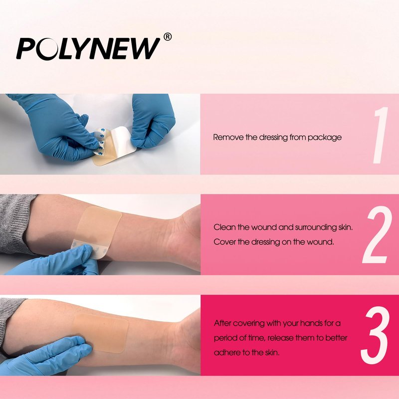Polynew 2" x 2"-20 Pack Extra Thin Hydrocolloid Dressing for Light Exudate, Hydrocolloid Patches Waterproof Wound Dressing, Adhesive Hydrocolloid Bandages, for Pressure Ulcer, Bed Sore