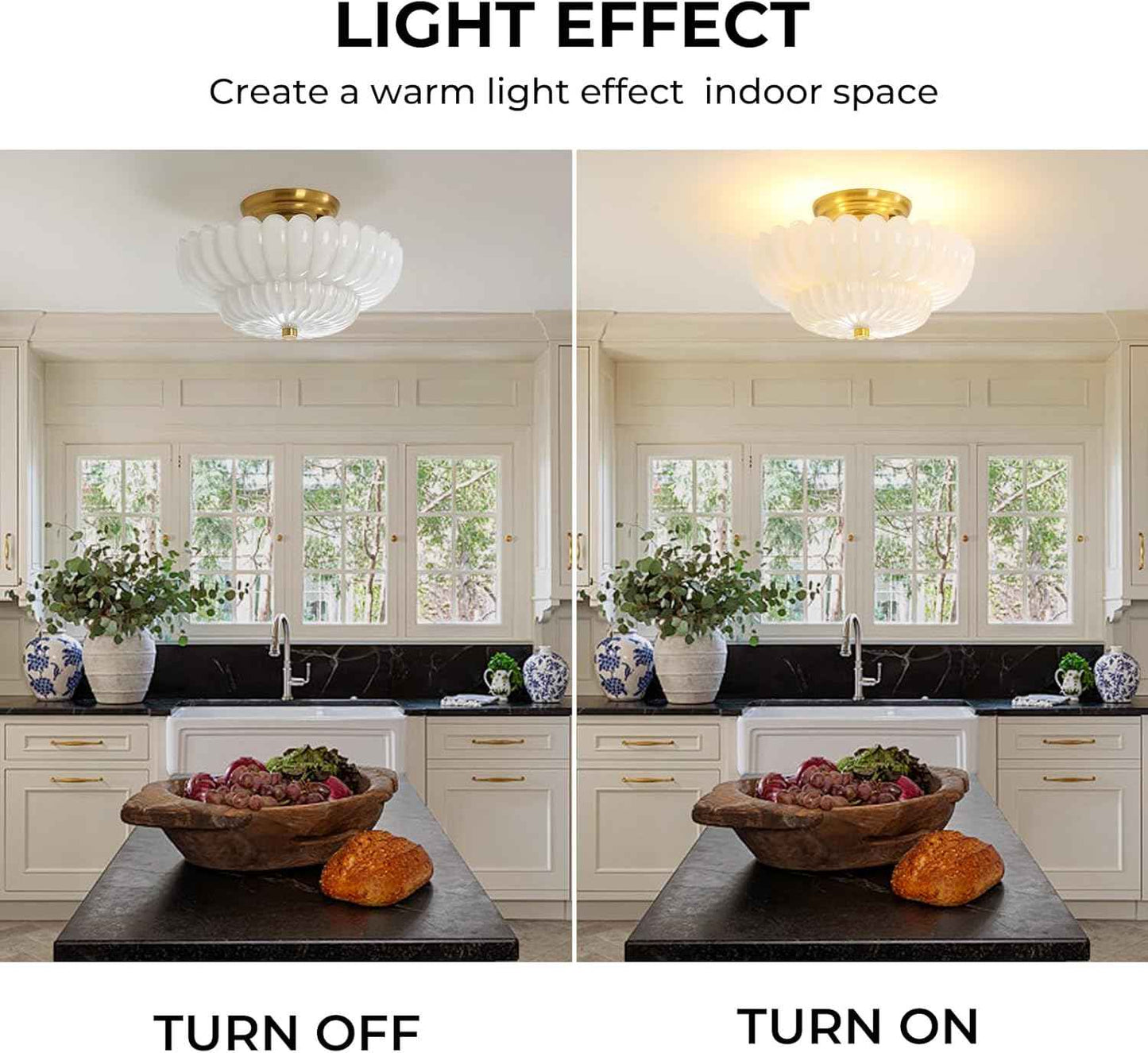 Modern Semi Flush Mount Ceiling Light Fixture with Brown Glass & Black Base - Ideal for Living Room, Kitchen, Bedroom, Hallway (Bulb Not Included)