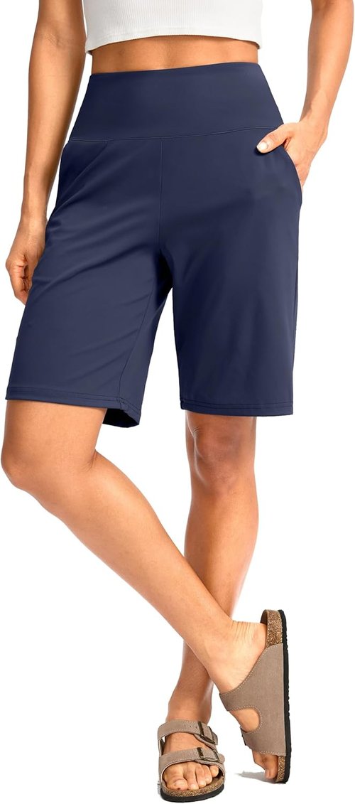 G Gradual Women's Bermuda Long Shorts with Pockets 9" High Waisted Knee Length Shorts for Women Walking Athletic Workout