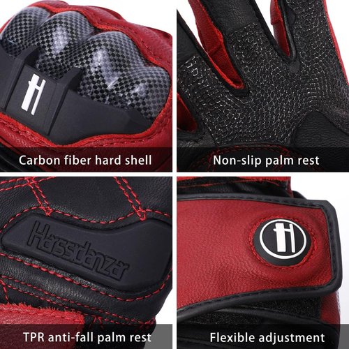 Harssidanzar Leather Motorcycle Gloves - Carbon Fiber Knuckle Protection for Men & Women | KM045