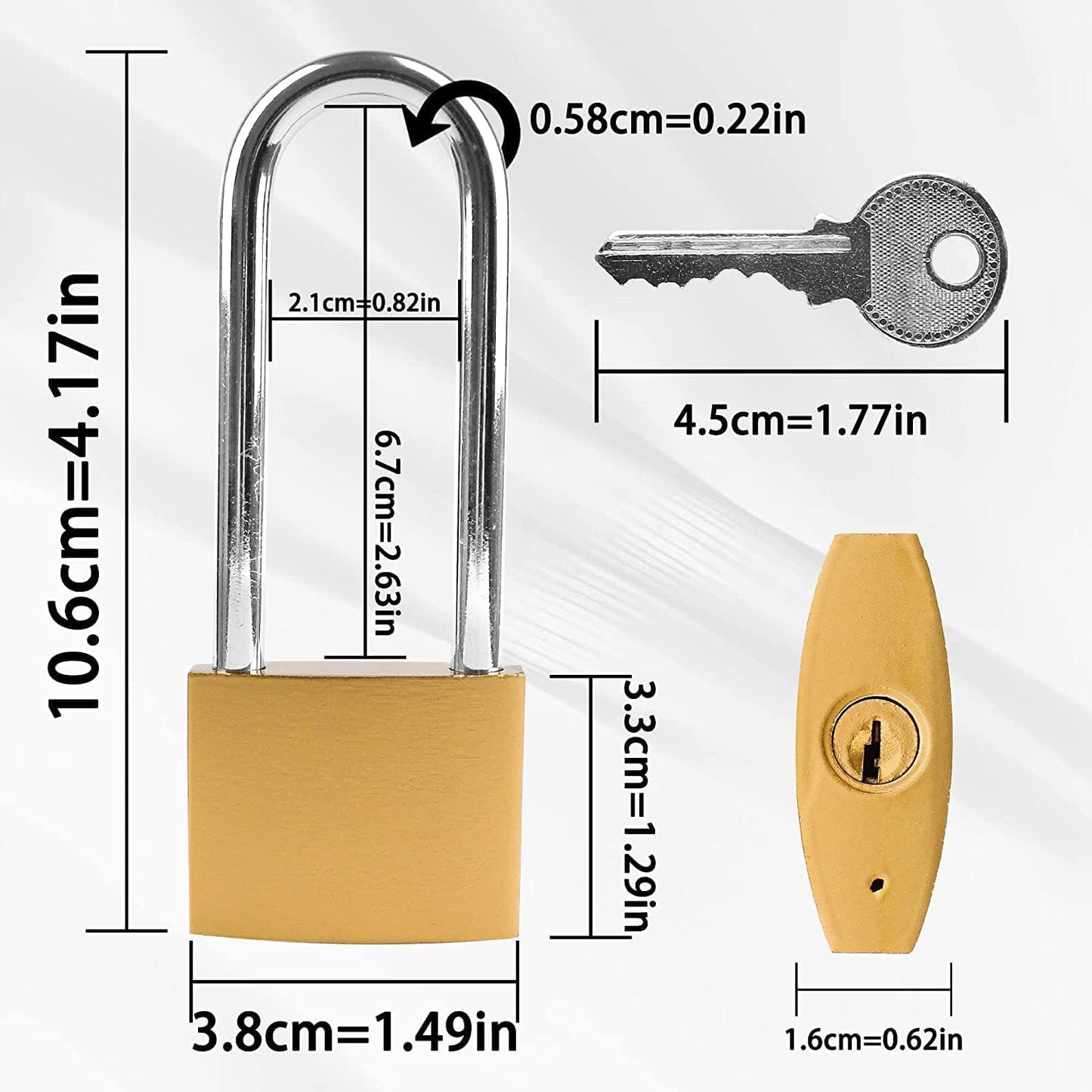 2 Pack Key Locks(keyed Alike), Shackle Length 2.63in, Padlock with Keys, Long Shackle Padlocks with Keys, Gym Locker Padlocks, High Security Padlock, for Indoor, Gate, Garage