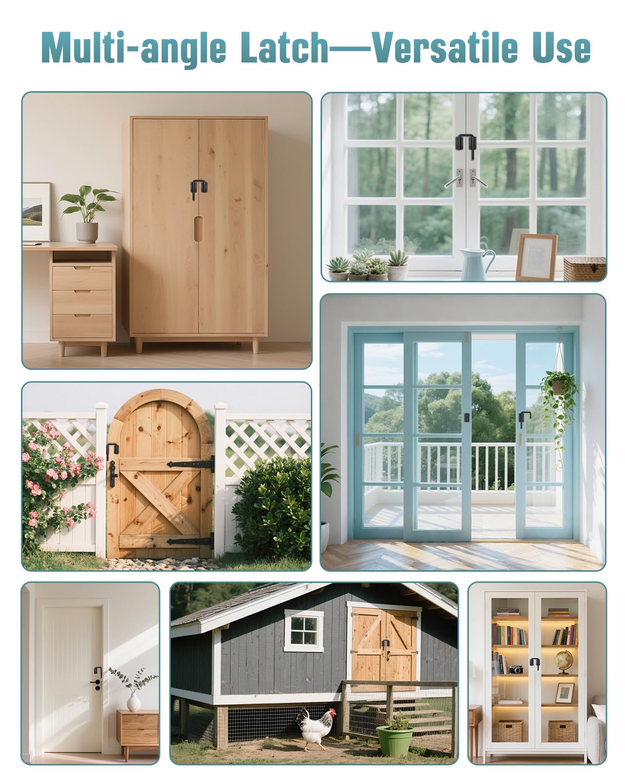 MeBantoo Updated U Patio Sliding Door Loop Lock Latch - 90/180 Degree Aluminum Alloy Security Bolt Lock for Barn, Garden, Fence Gate, Window - Multi-Angle Mounting (Black-1 PC)