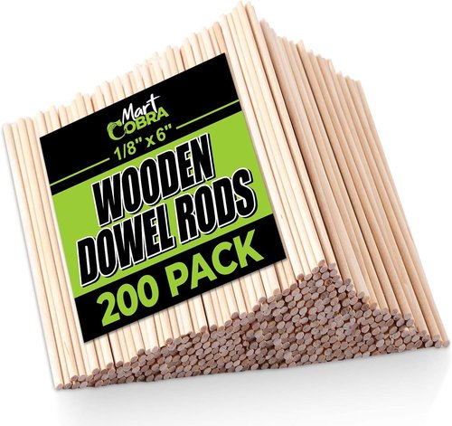 Mart Cobra Wooden Dowel Rods - 200 Pack | 1/8" x 6" Precut Birch Hardwood Craft Sticks - Smooth & Food Safe
