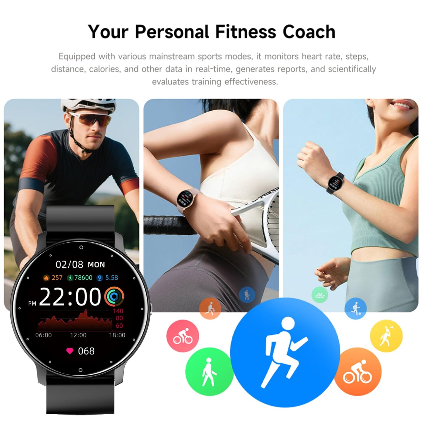 Jooeniok Smart Fitness Tracker with Step Counter - Bluetooth Calling & 100+ Exercise Modes for Health Monitoring - Perfect for Fitness Lovers and Runners