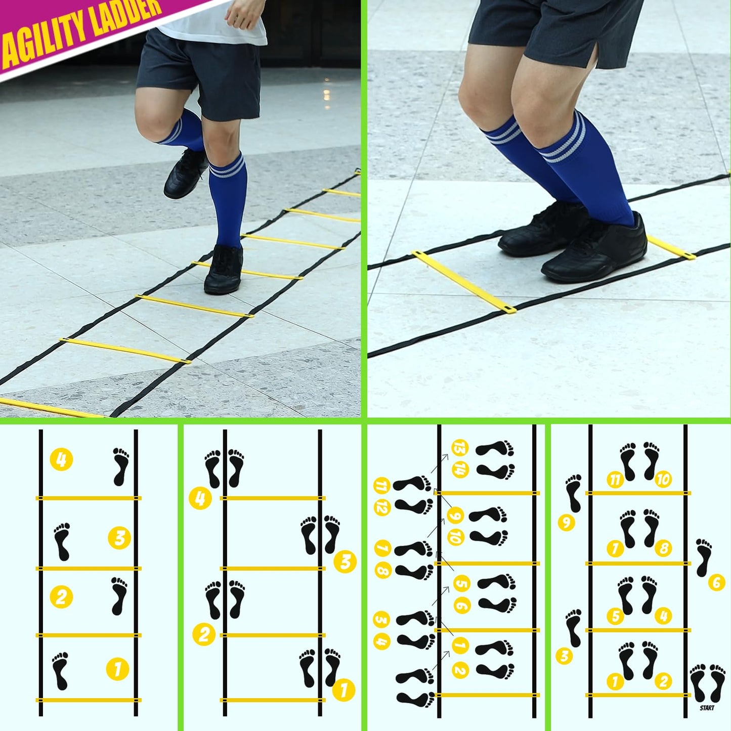 Teenitor Agility Ladder 21 Rung 29.5ft Speed Ladder Training Ladder for Soccer, Speed, Football Fitness Feet Training Carry Bag Agility Training Equipment, Sports Agility Ladders for Kids